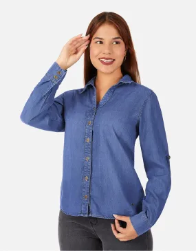 Blusa regular fit manga larga azul