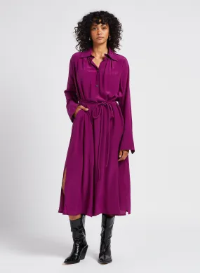 BYRDS - Vestido largo de seda con cuello camisero en violeta