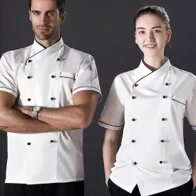 Double Breasted Short Sleeve Chef Costume Restaurant Hotel Kitchen Overalls Coat