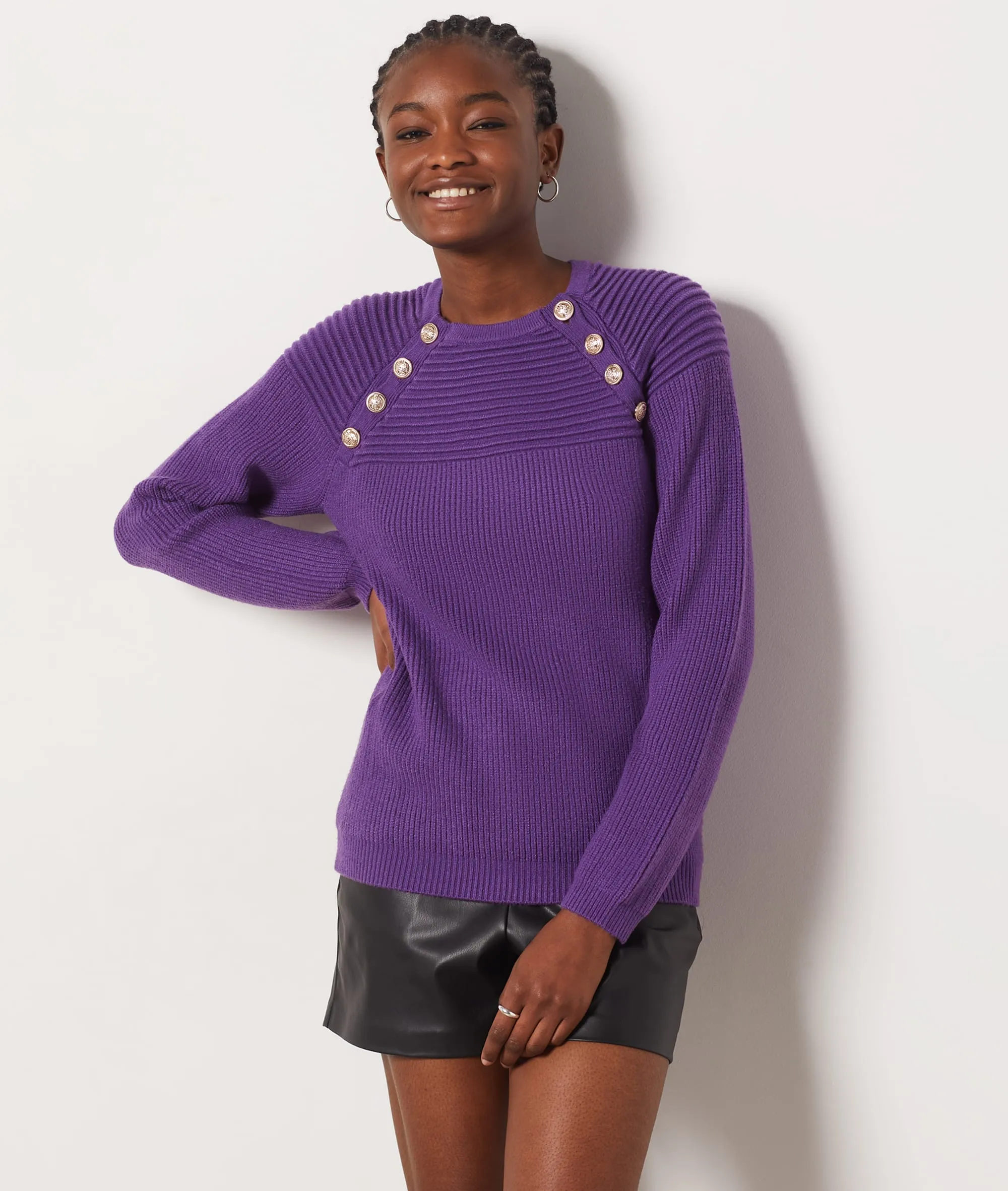 Jersey de punto botones dorados CALISSON VIOLET - ETAM