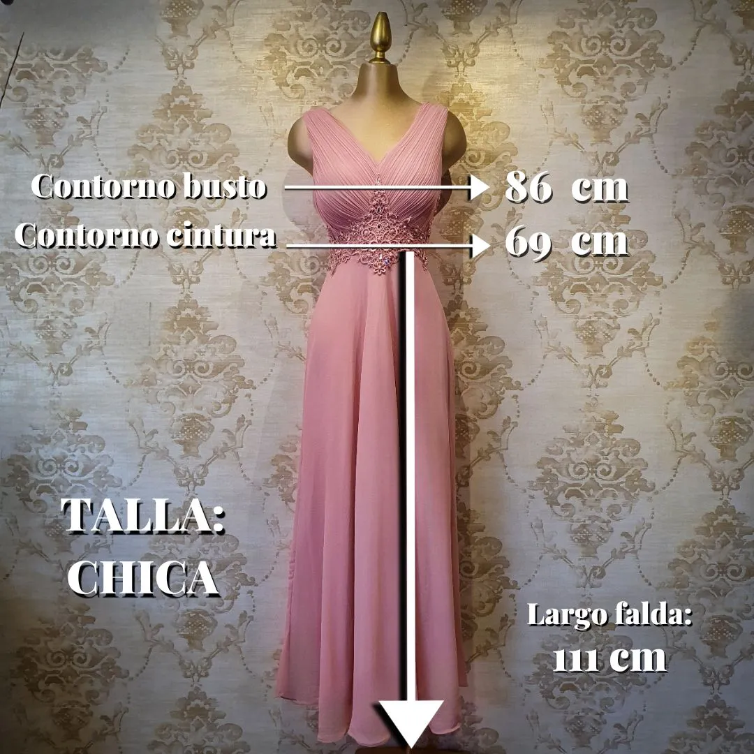 Vestido Rosa Palo Largo Tirante Ancho Gasa con Encaje