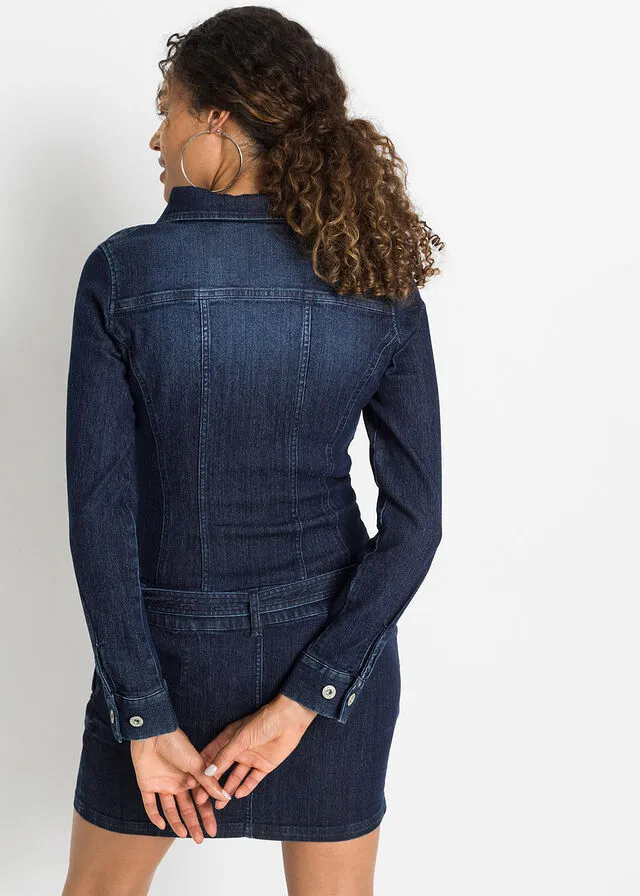 Vestido vaquero con cinturón Azul denim almirante sin lavado