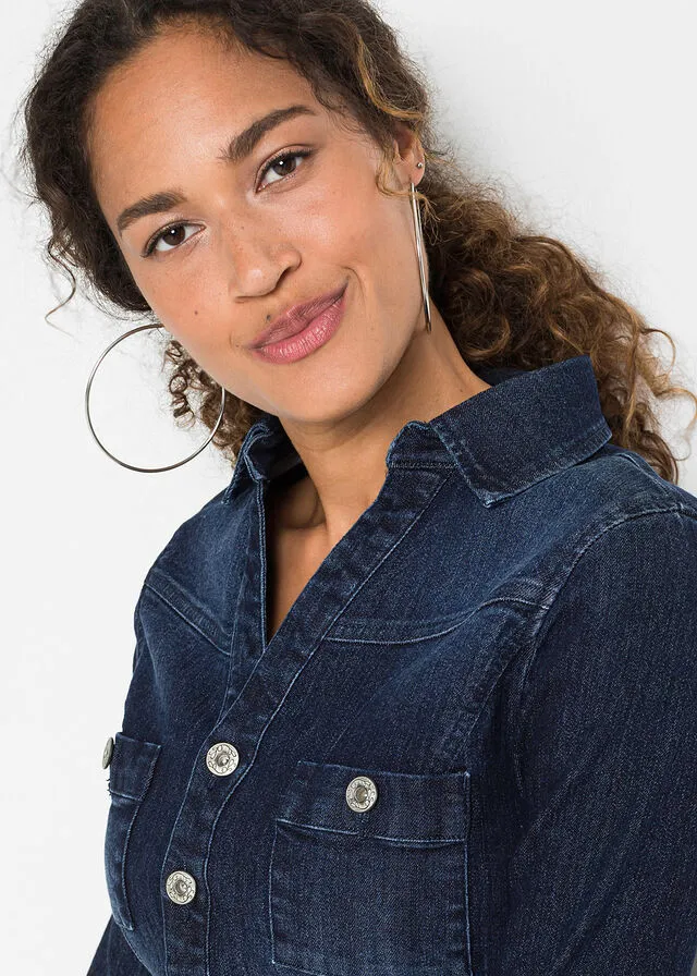 Vestido vaquero con cinturón Azul denim almirante sin lavado